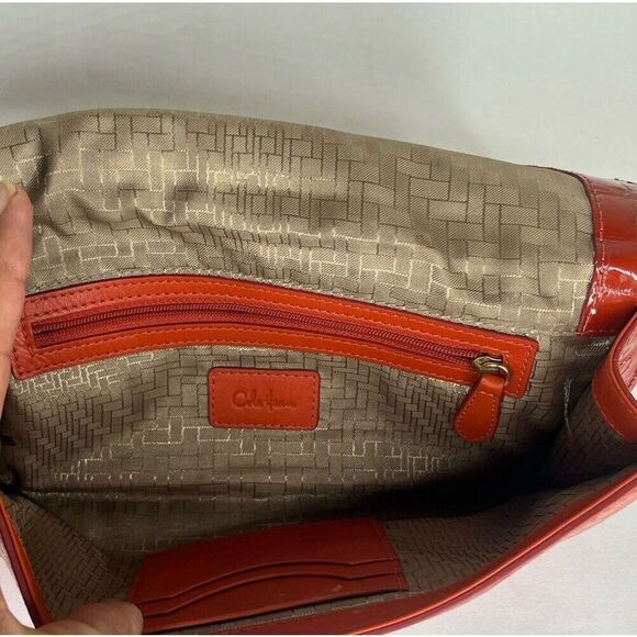 Cole Haan Pouch Wallet Red Orange Croc Patent Zip Mirror Organizer 11 x 5 in. - Picture 8 of 12